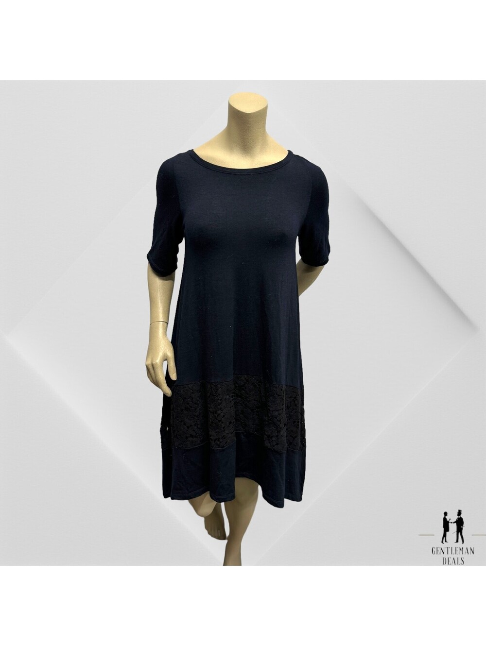 Morgane Le Fay Blue Wool Silk Lace Skirt Pleat Front Accent Lined Dress XS